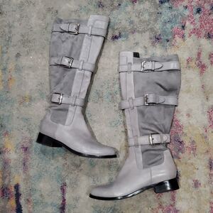 Cole Haan X Nike Air Gray Leather Knee-High Buckle Boots Size 8